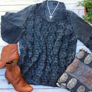 Blue Knit Sweater with Lace & Matching Shirt Lagenlook Made in Italy